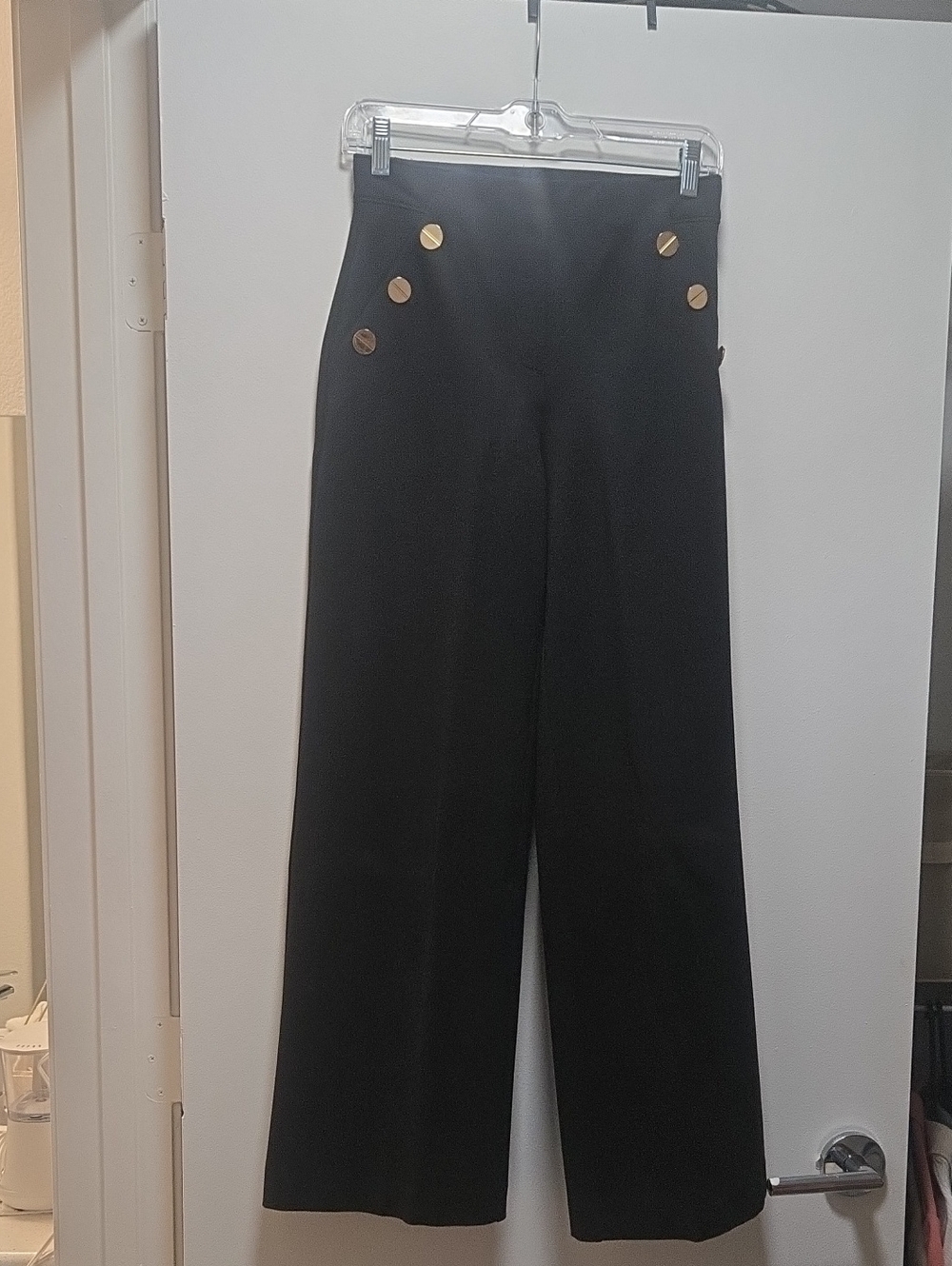 Spanx The Perfect Pant Button Wide Leg Sailor Pants Black XS